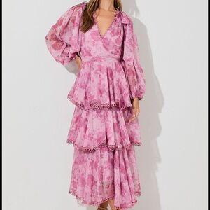Elegant Pink Floral Layered Dress